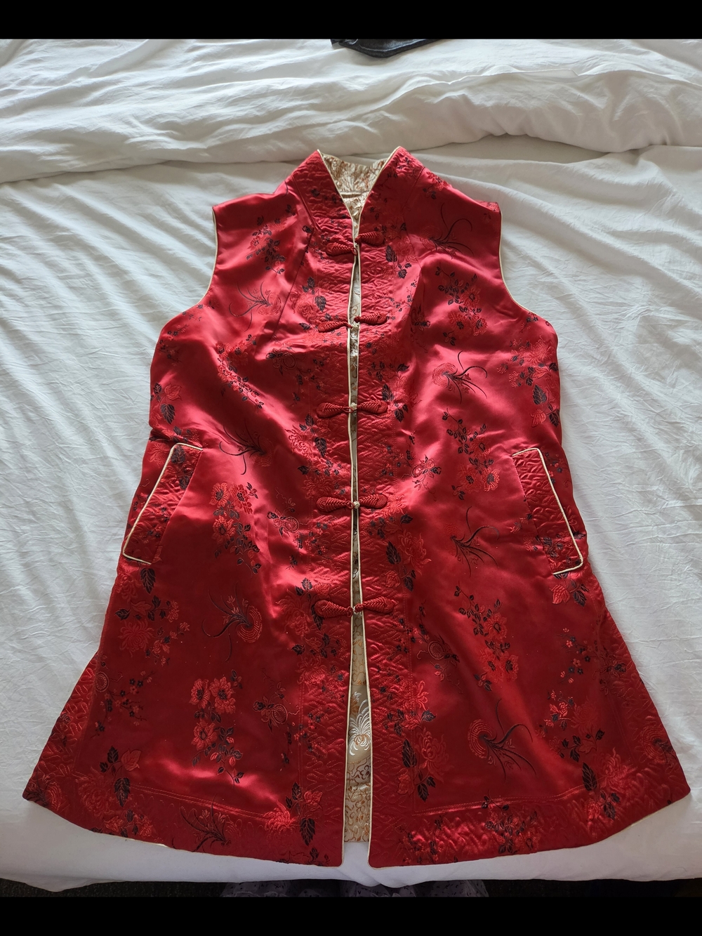Red Satin Floral Chinese Vest